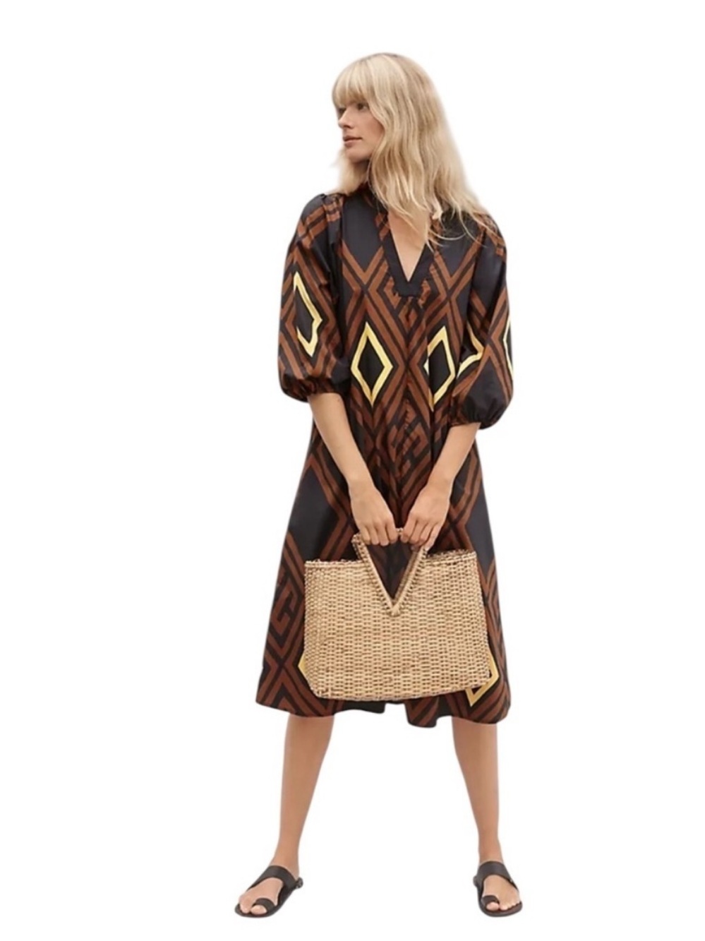 Anthropologie Porridge Mireil Midi Geometric Dress XS